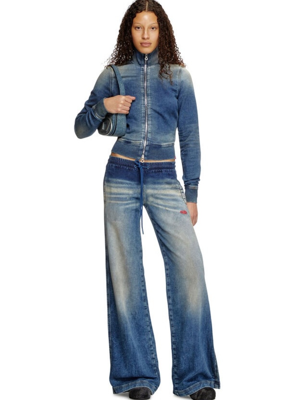 Diesel Zip-Up Sweatshirt In Worn-In Track Denim